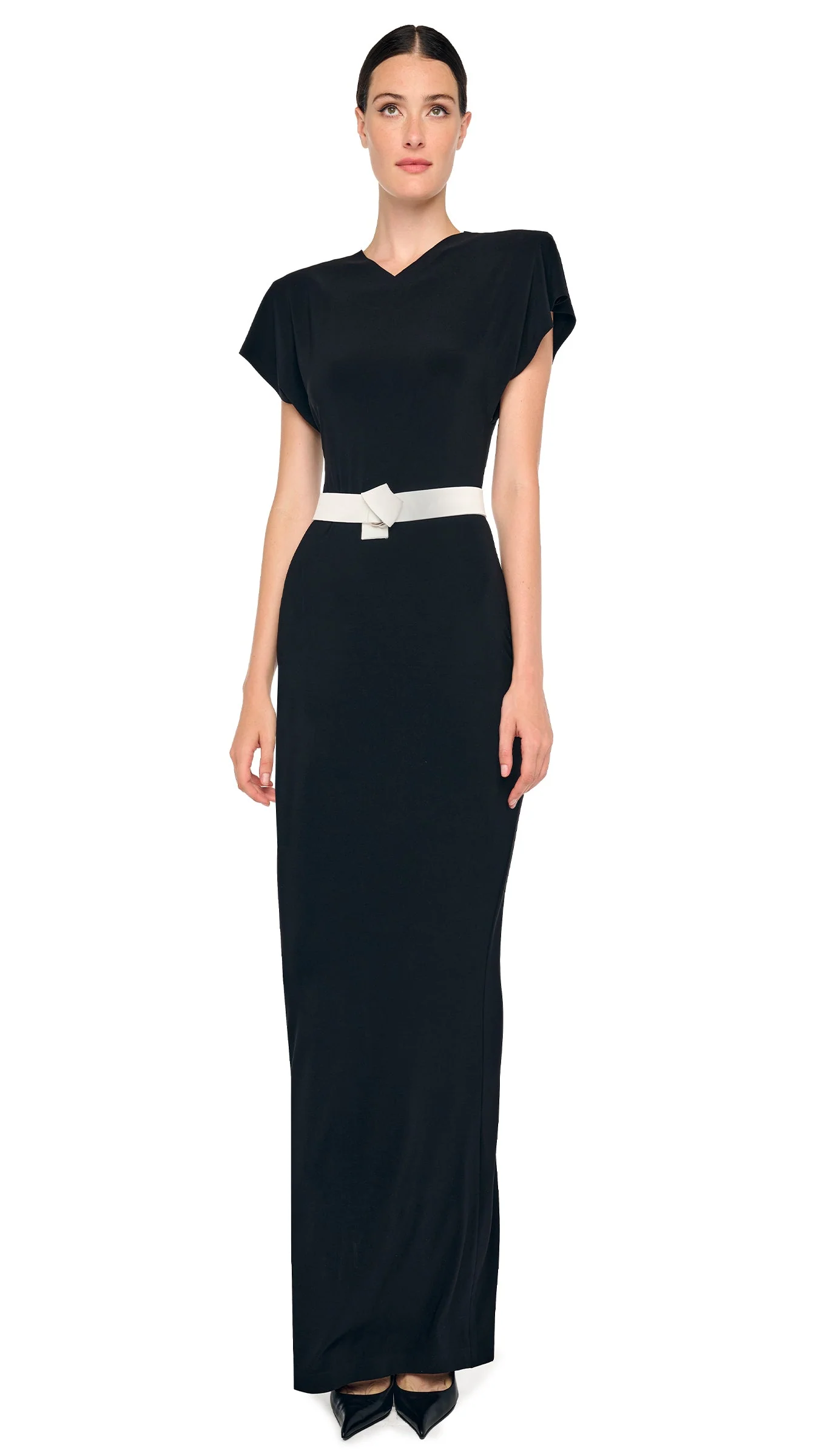 CAP SLEEVE SHOULDER PAD LONG DRESS