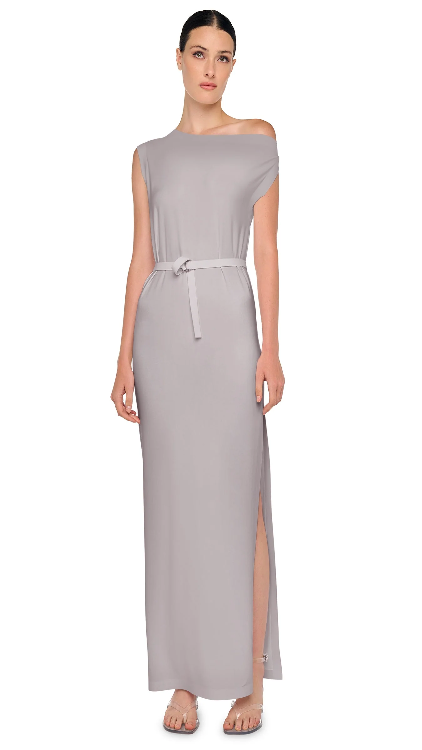 DROP SHOULDER LONG DRESS W/ SIDE SLIT