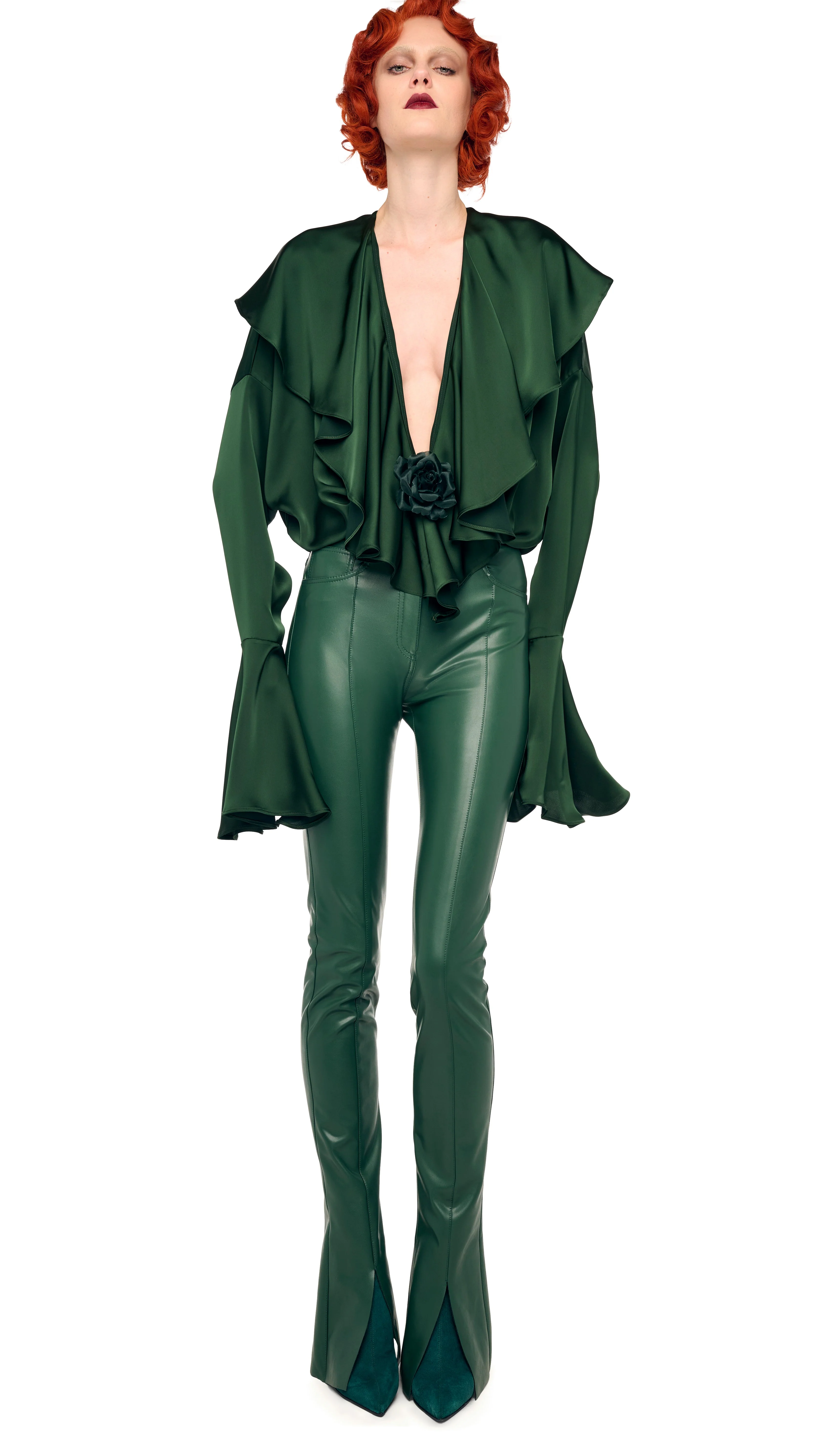 LONG SLEEVE DEEP V RUFFLE BODYSUIT - Image 11