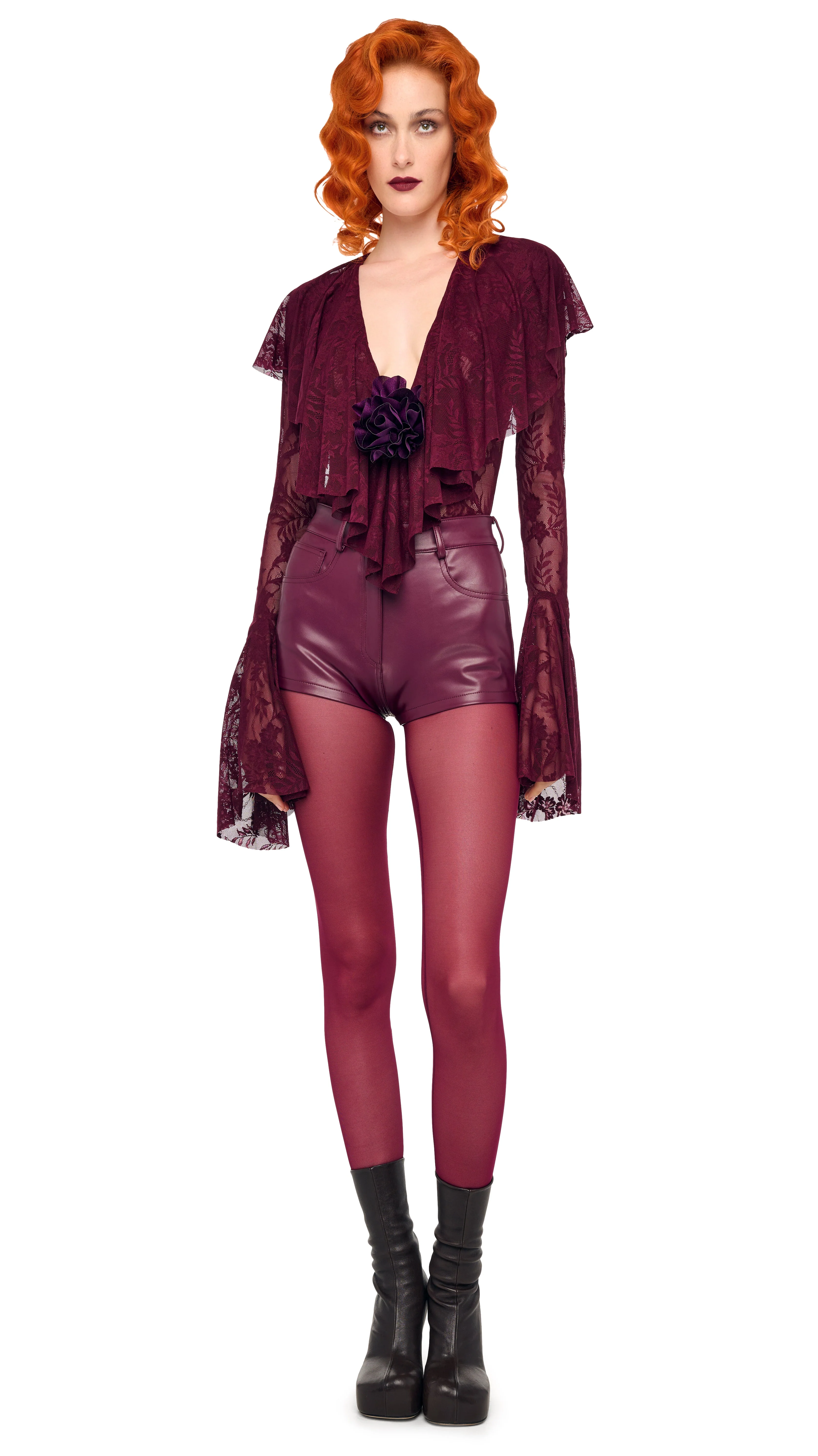LONG SLEEVE DEEP V RUFFLE BODYSUIT - Image 5