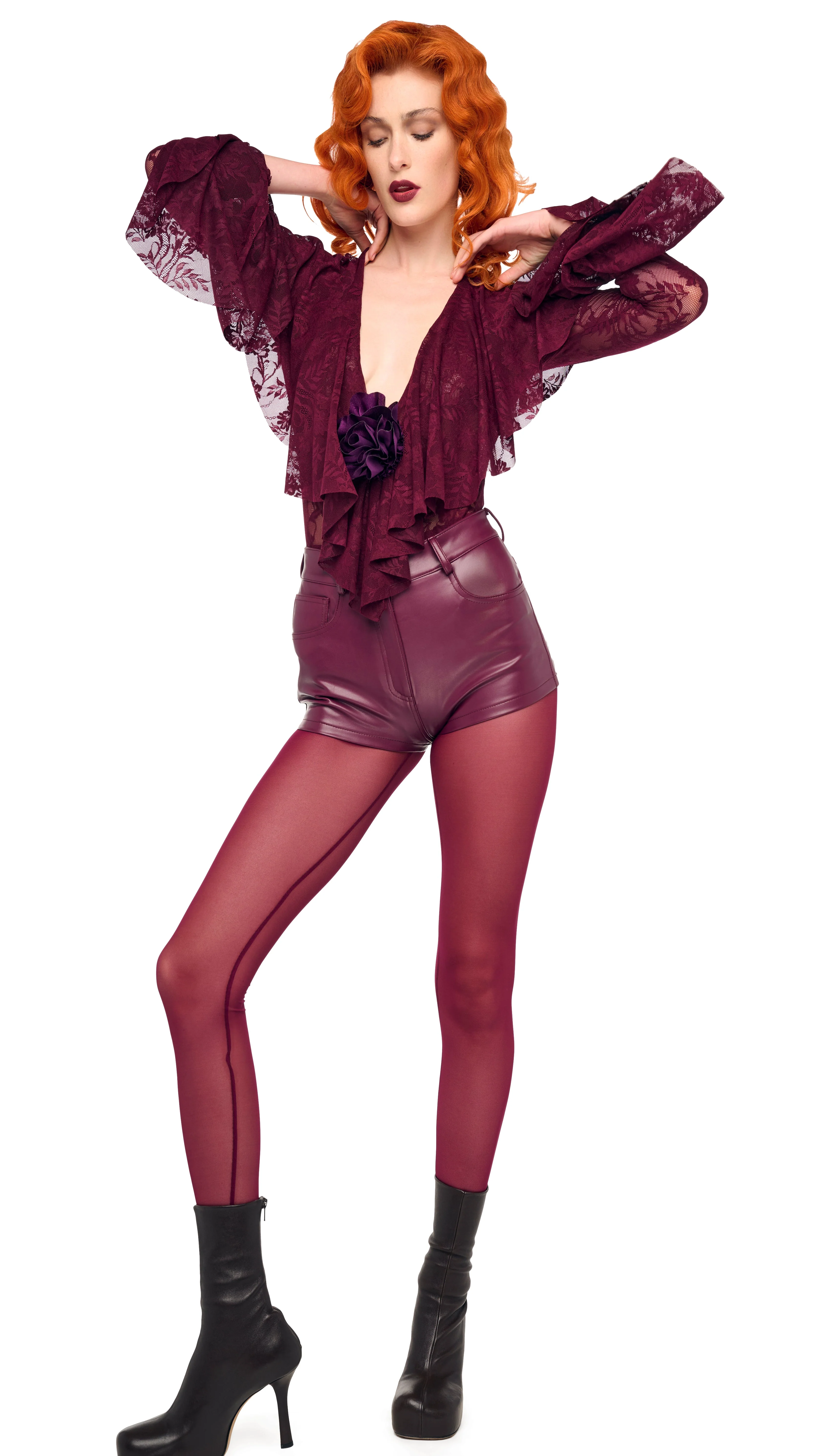 LONG SLEEVE DEEP V RUFFLE BODYSUIT - Image 6
