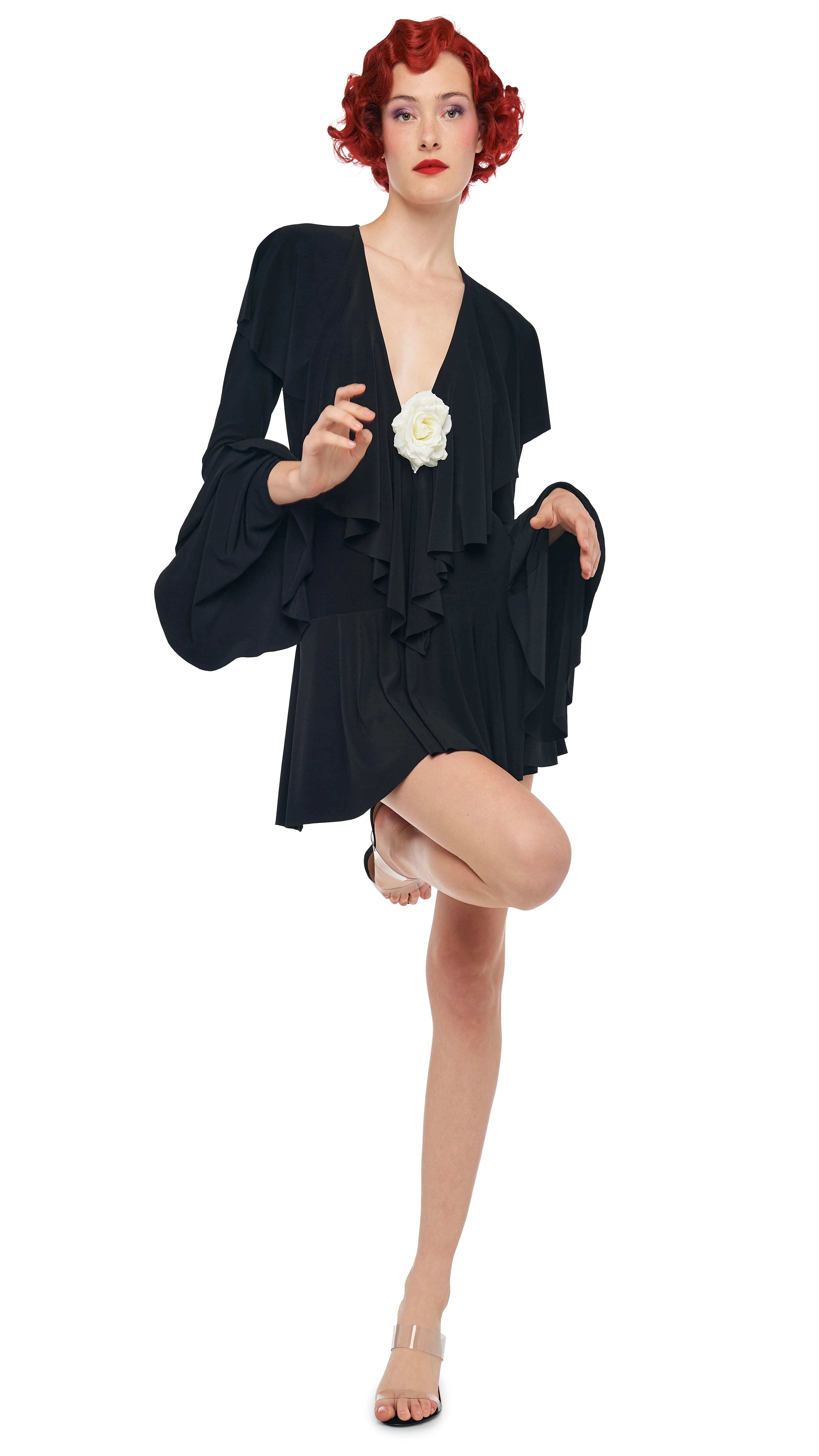 LS DEEP V RUFFLE MINI DRESS - Image 4