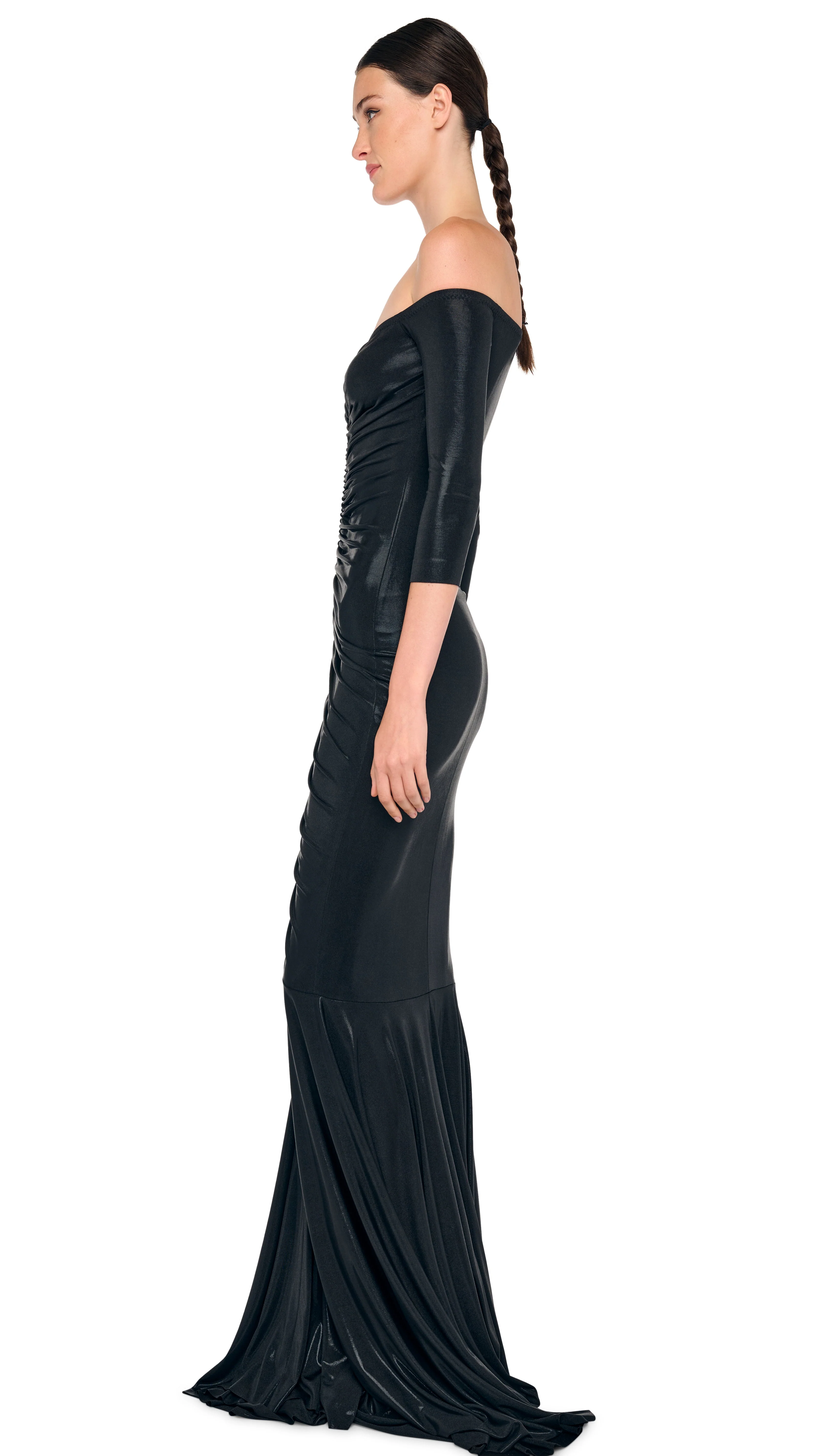 OFF SHOULDER SHIRRED FISHTAIL GOWN - Image 2
