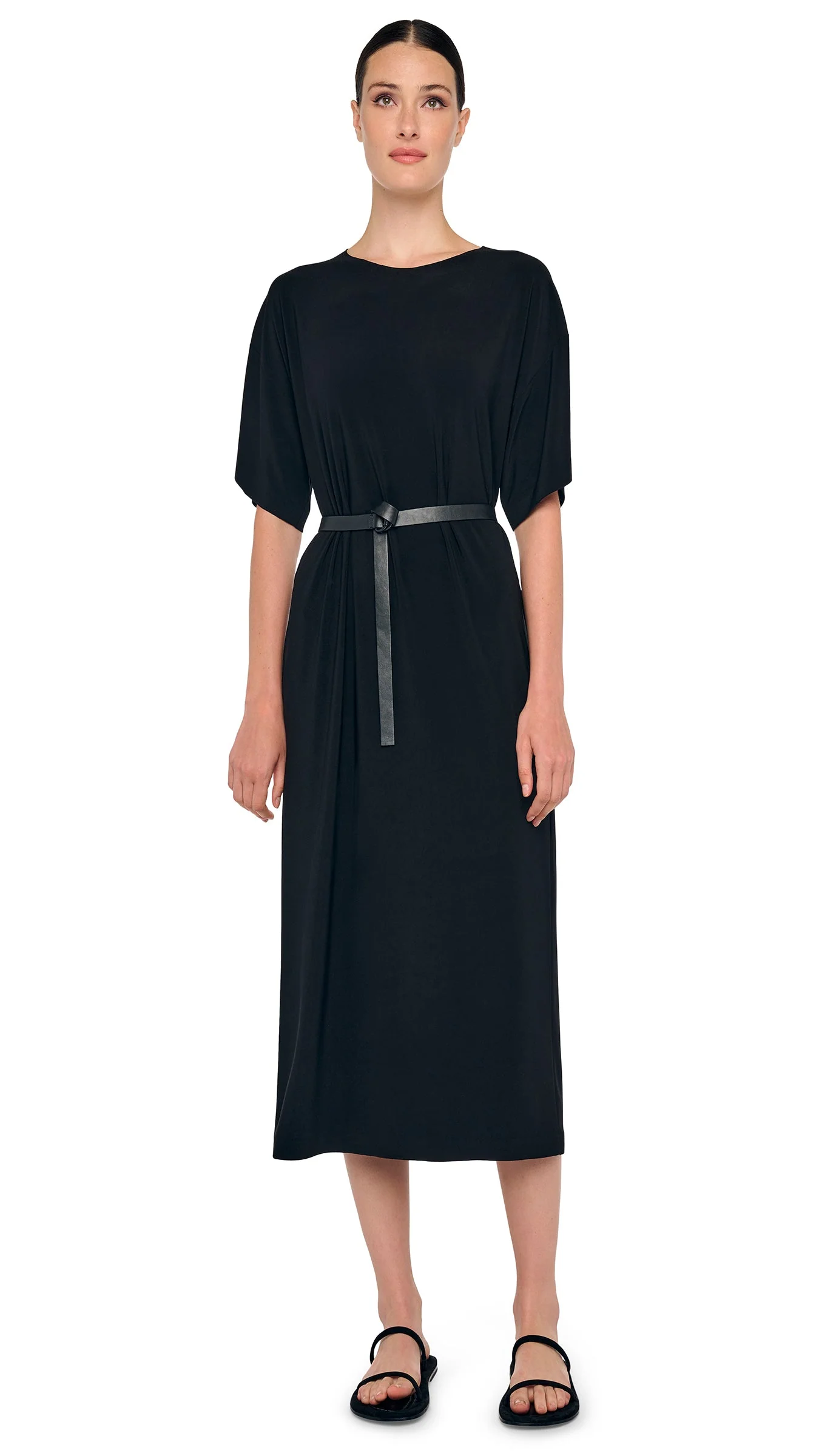 SHORT SLEEVE BOXY DRESS TO MIDCALF