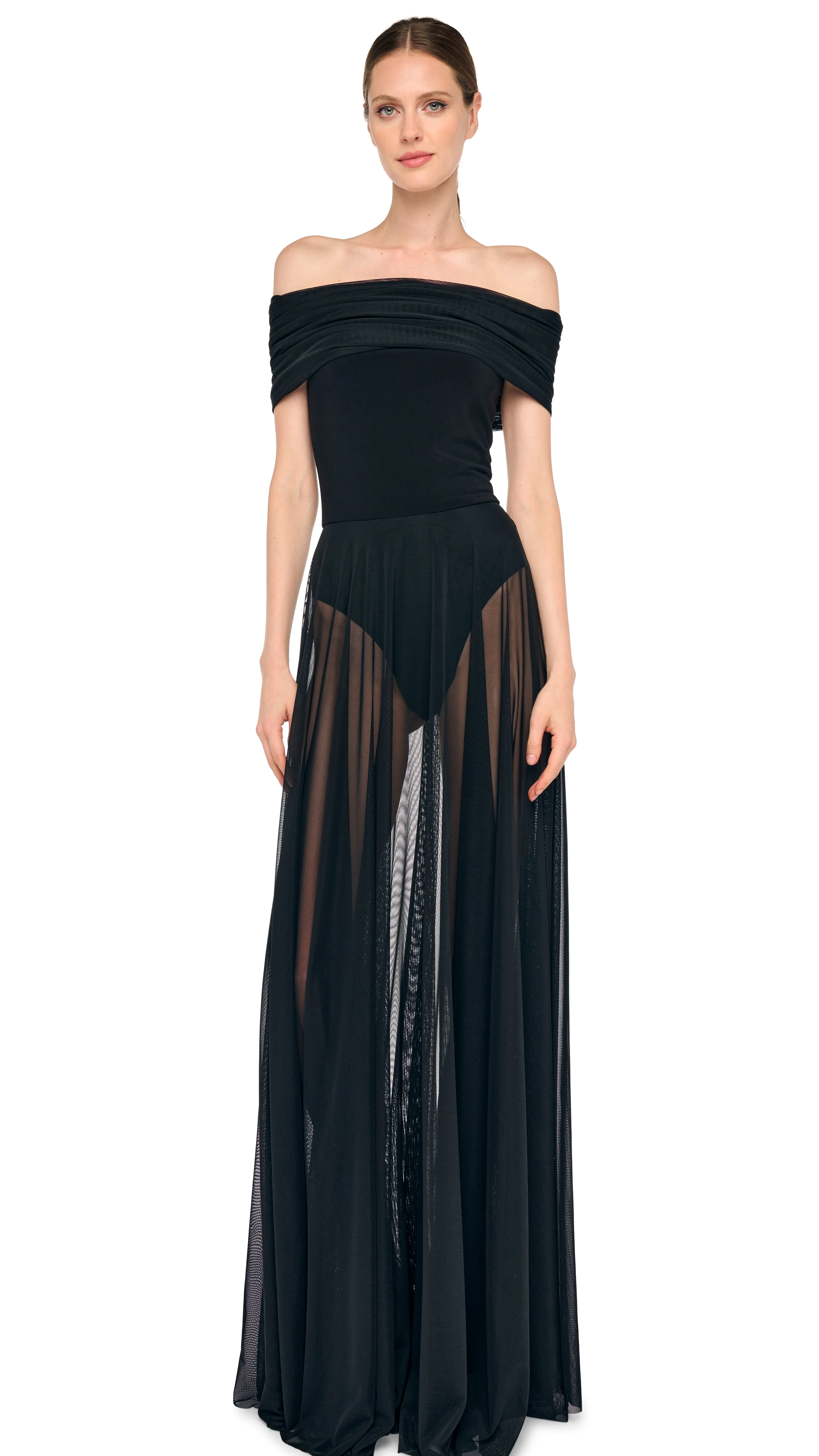 COWL COMBO FLARED GOWN