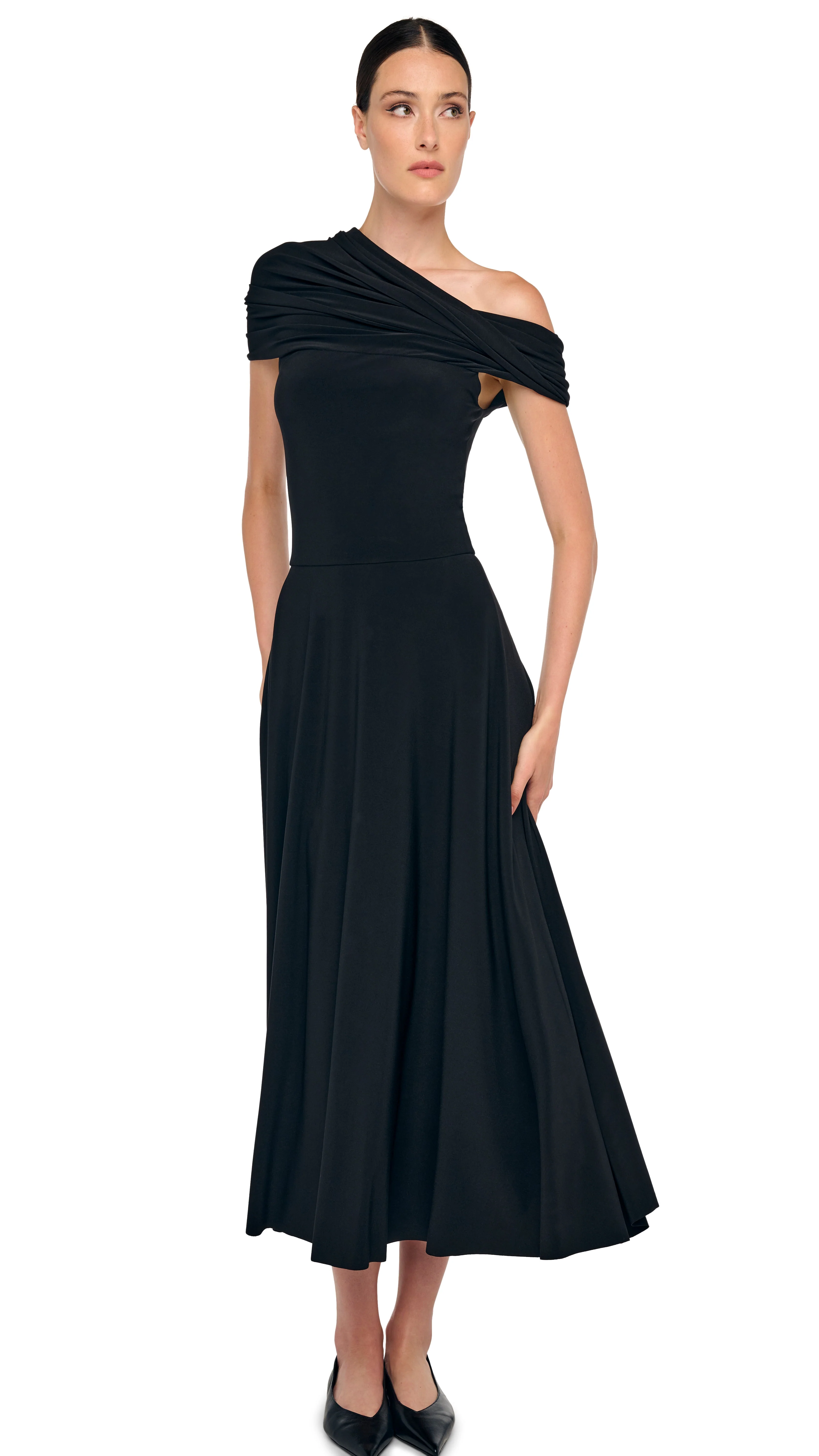COWL HOODED FLARED DRESS - Image 11