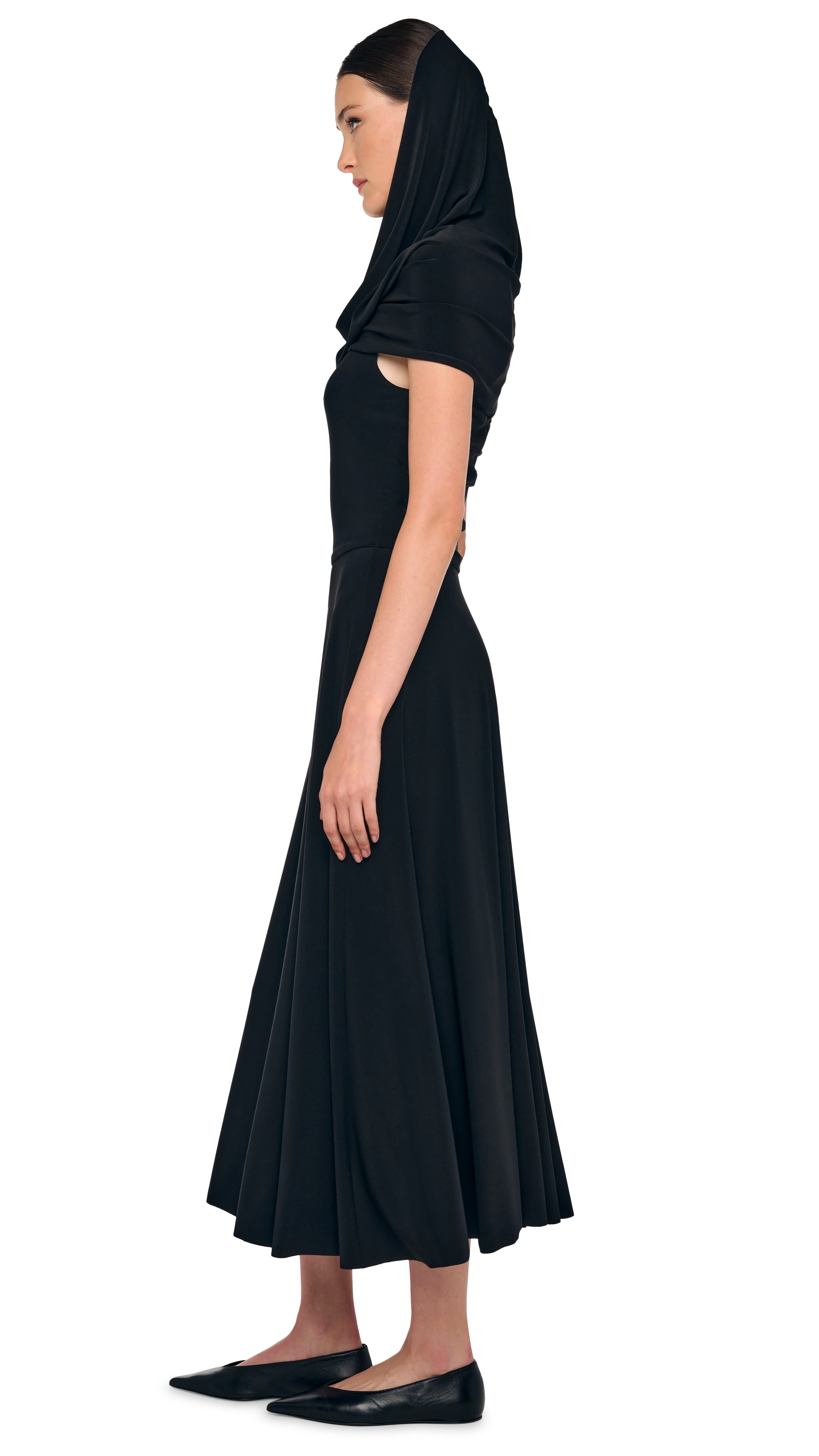 COWL HOODED FLARED DRESS - Image 2