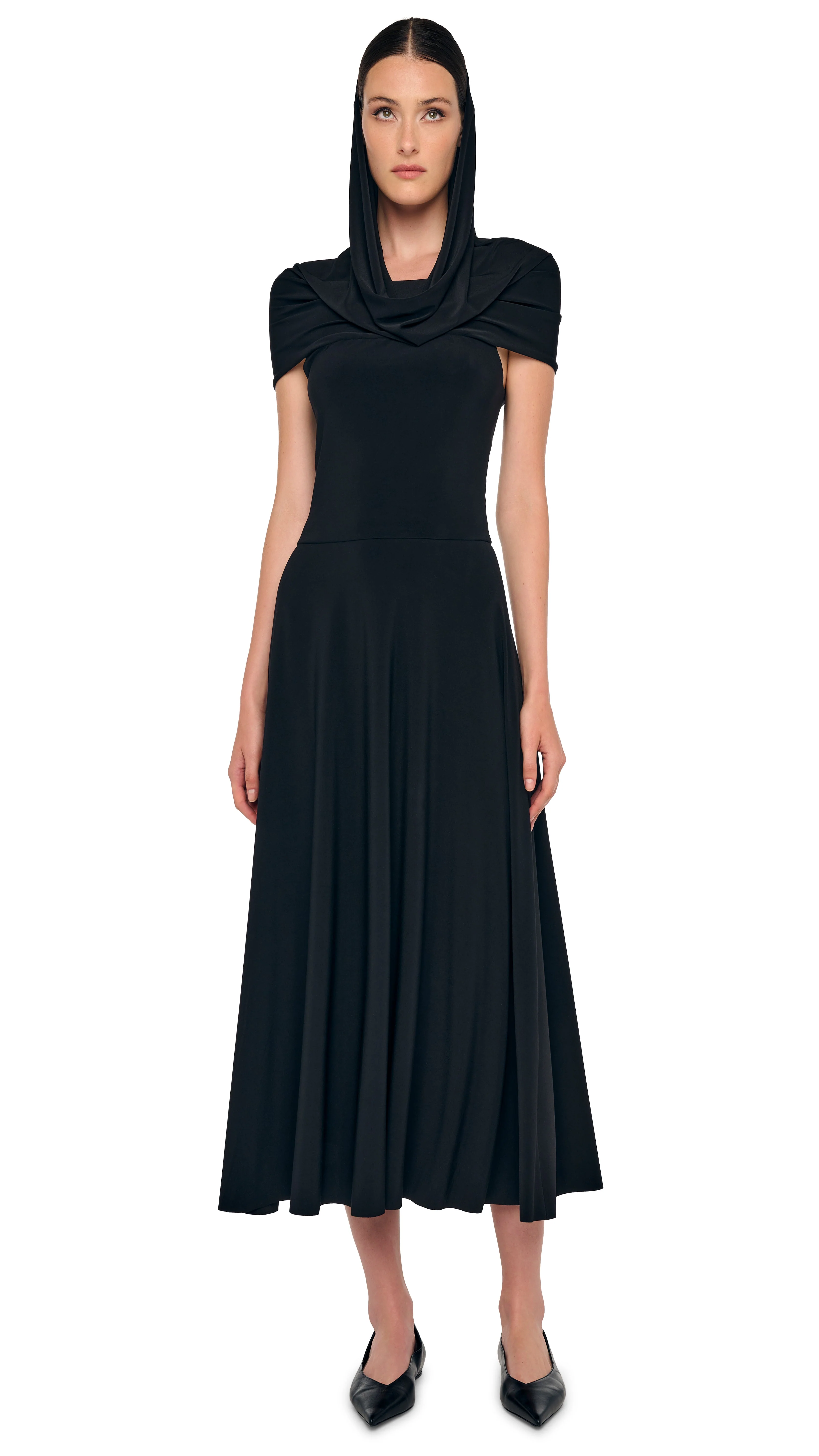 COWL HOODED FLARED DRESS - Image 4