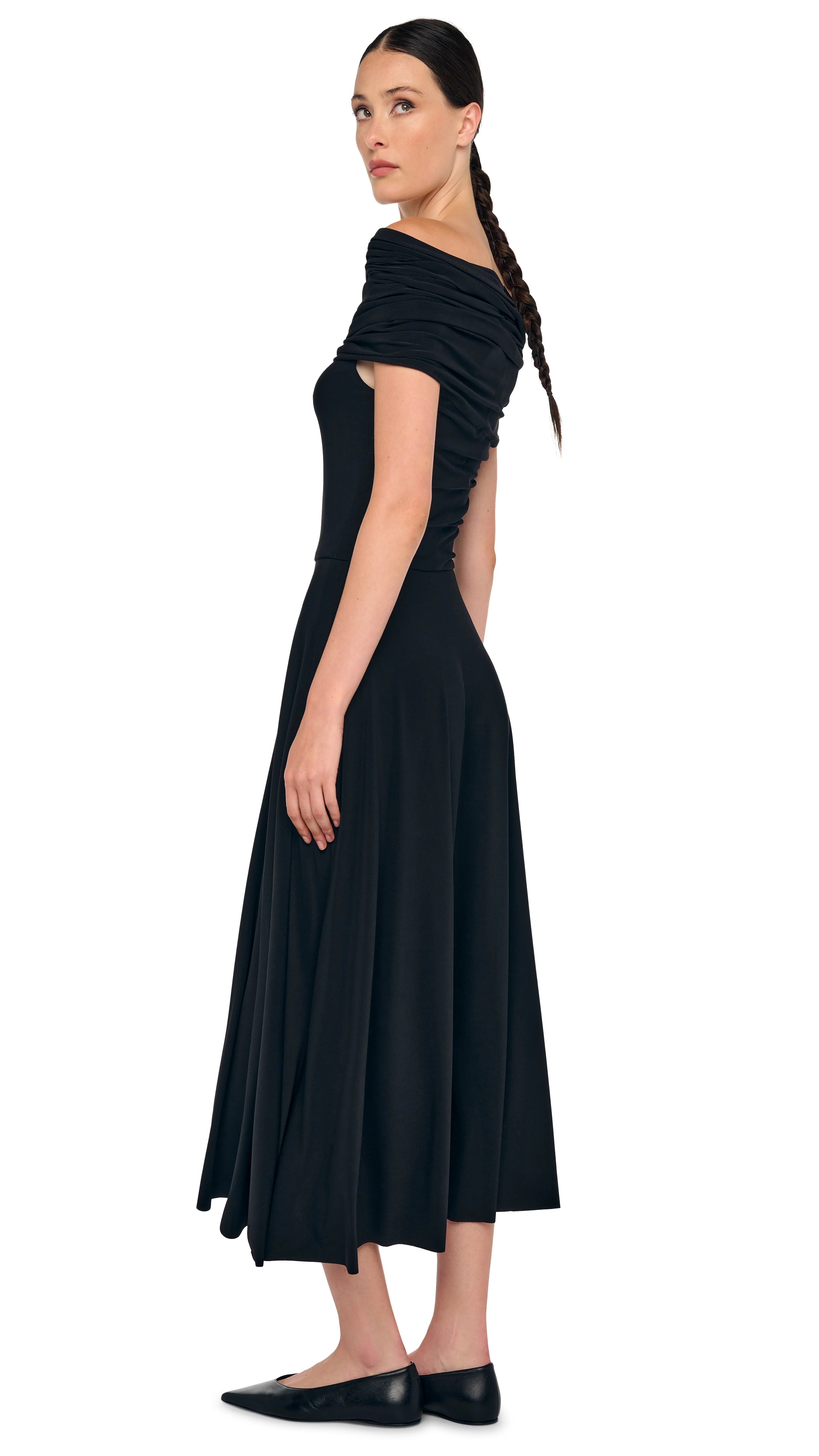 COWL HOODED FLARED DRESS - Image 6